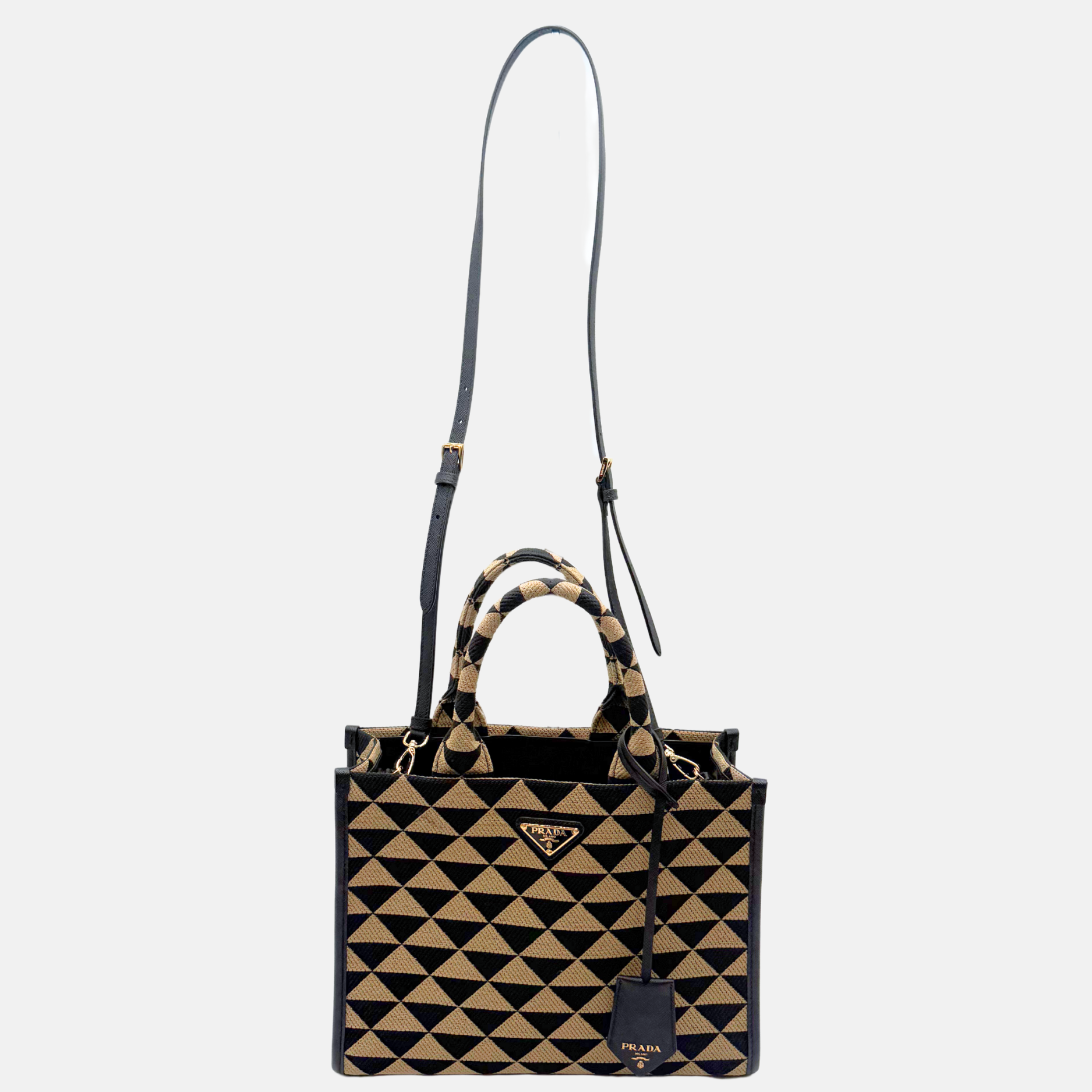 Prada Tote Jacquard Saffiano Triangolo Symbole Embroidered Prada Tote Jacquard Saffiano Triangolo Symbole Embroidered