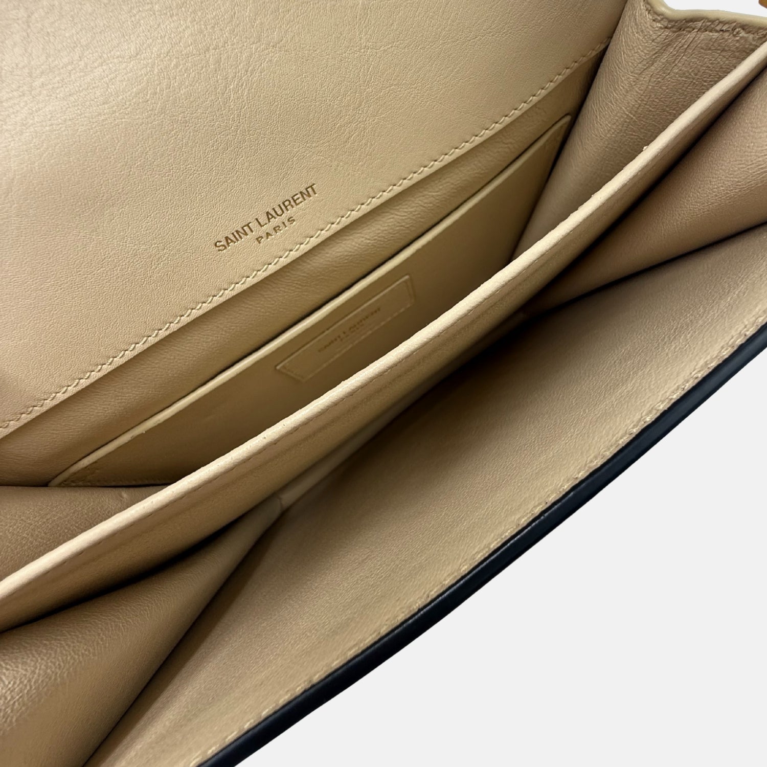 Solferino Satchel Beige Quilted Leather Black Leather Trim