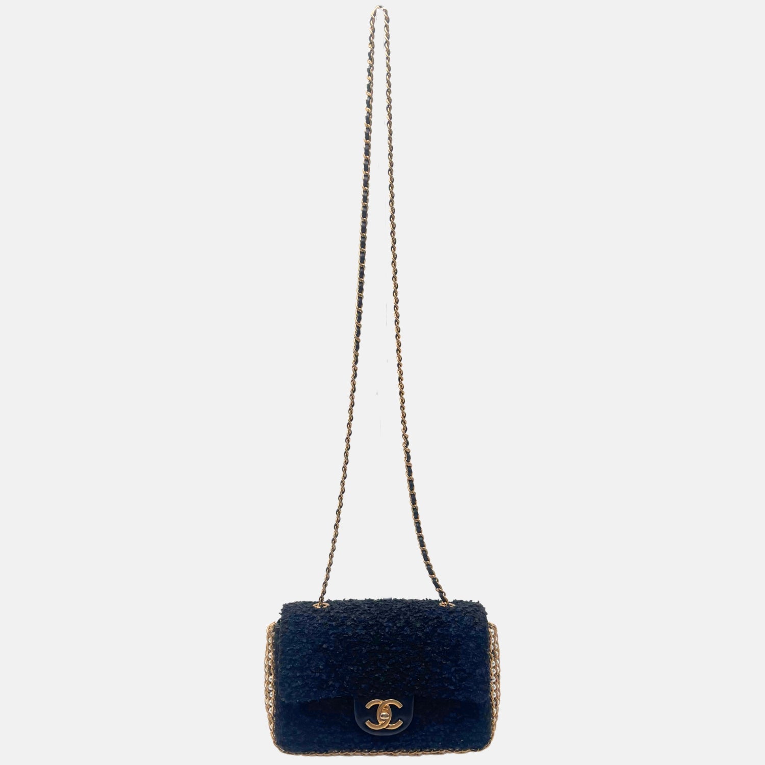 Classic Flap Bag Black Bouclé Tweed with Pearl Details