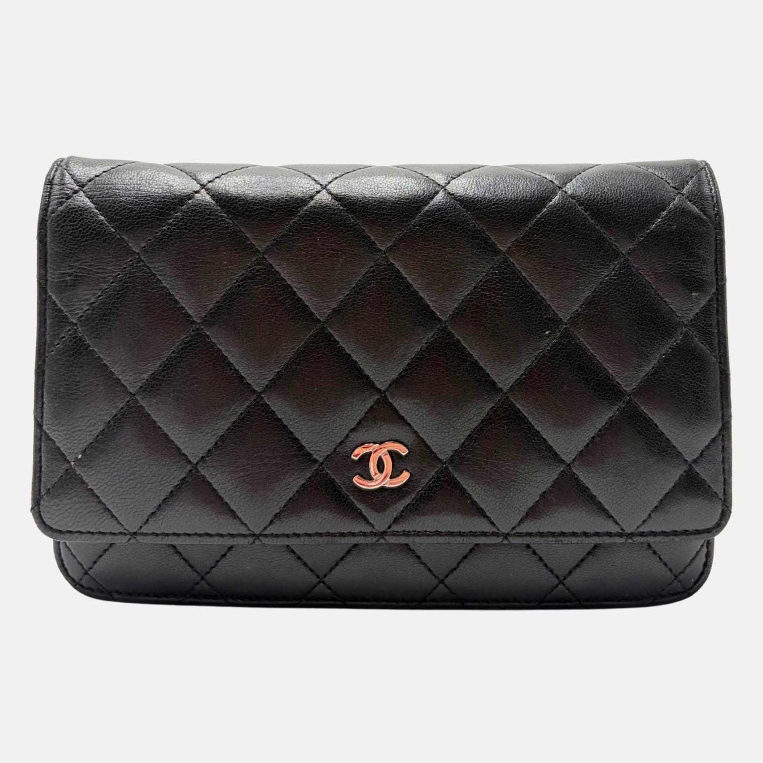 Wallet on Chain Black Lambskin