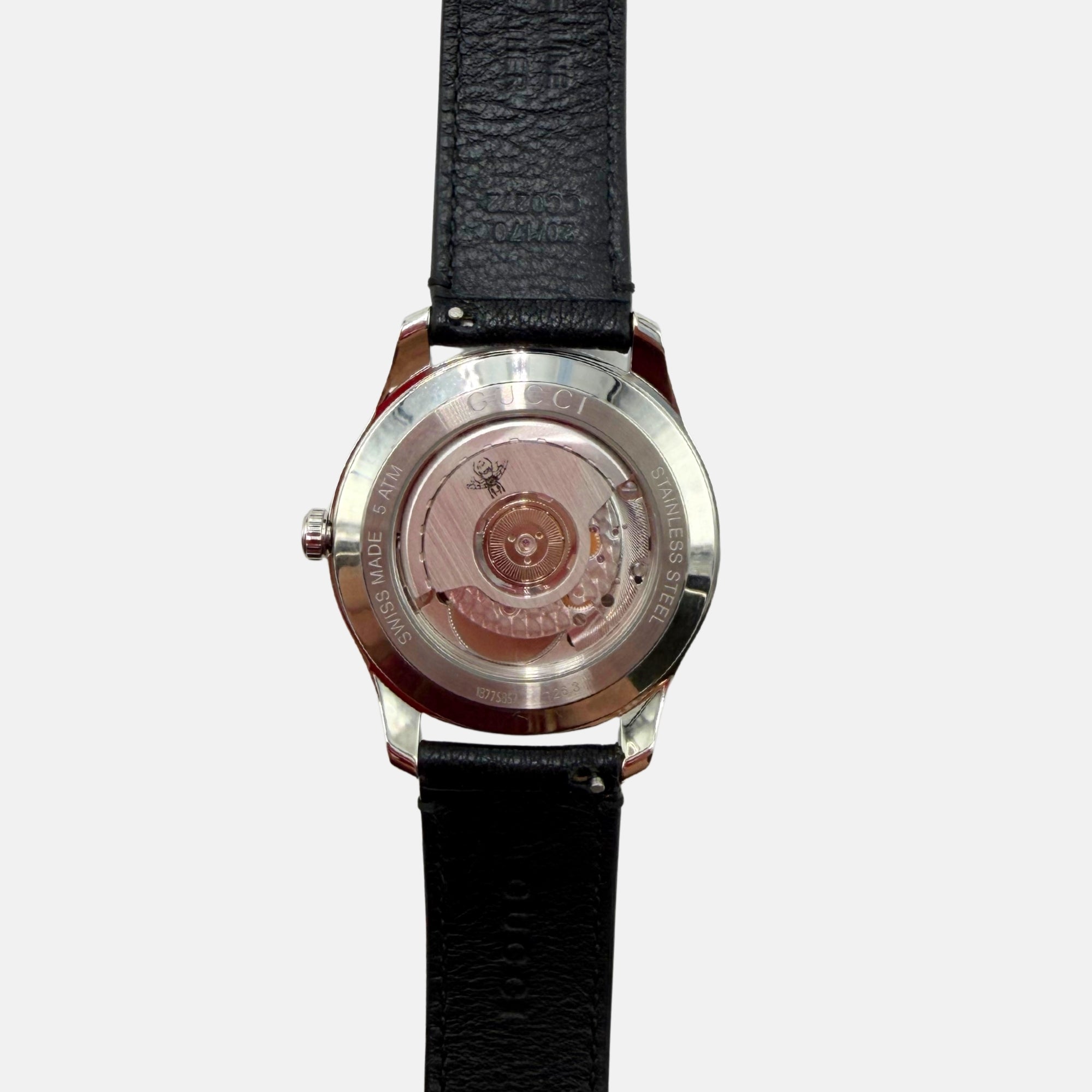 GUCCI G Timeless Automatic Tiger Dial Watch Black Leather